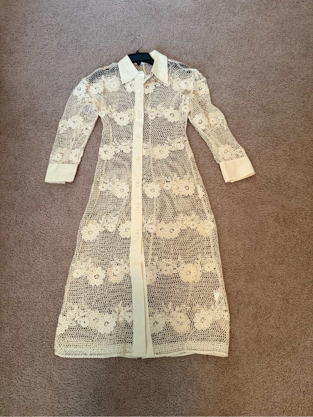 Zara Cream Crochet Button-Front Maxi Dress
